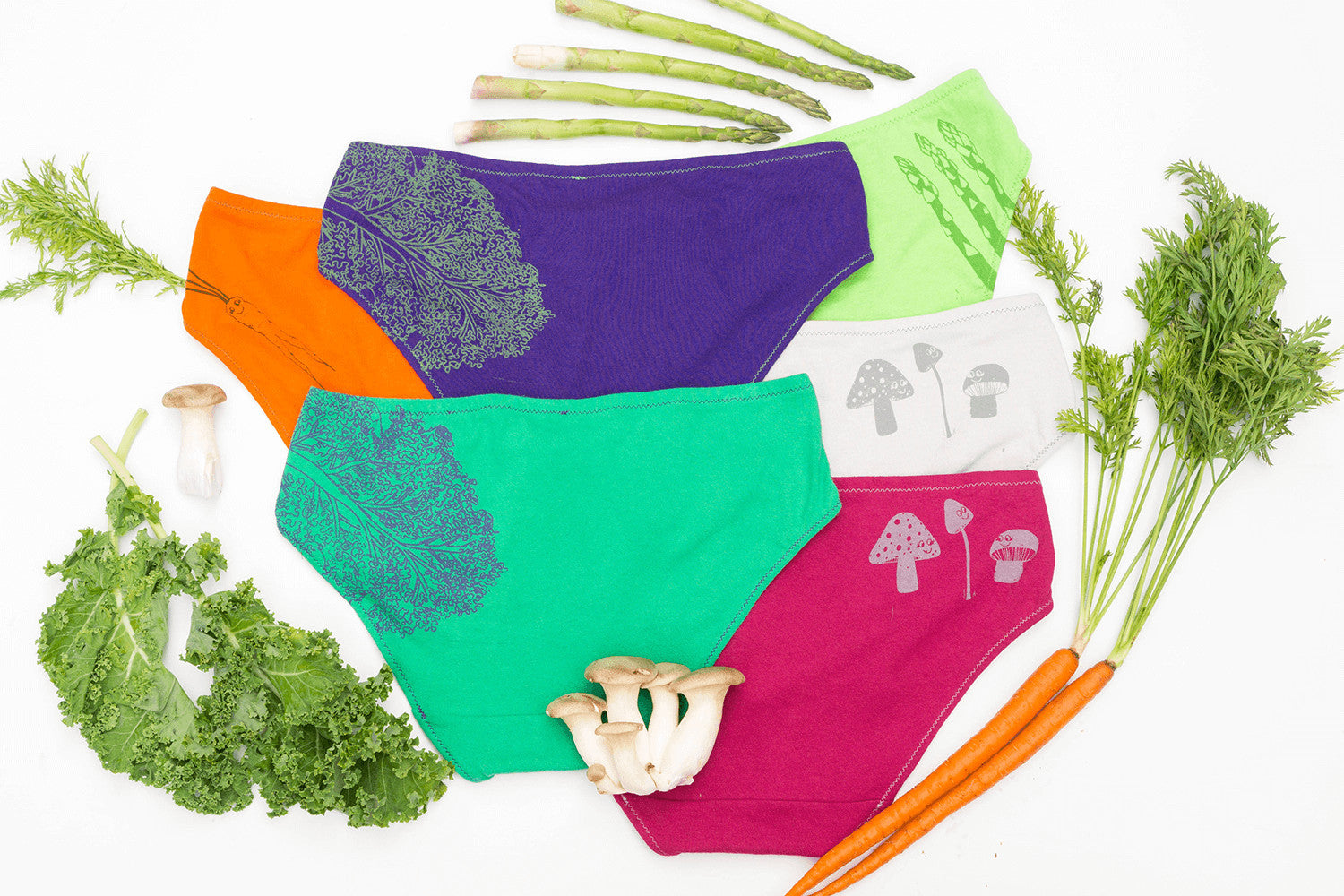 Kale, carrot, mushroom and asparagus underwear! New for fall from La Vie en Orange